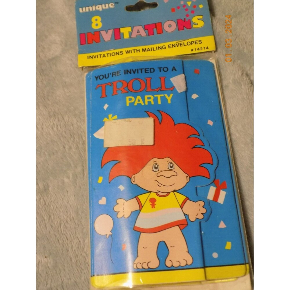 Vintage Trolls 1992 Party Invitations - New in Package, Pack of 8, 90s Nostalgia